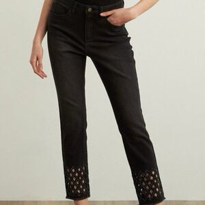 Joseph Ribkoff Black Cropped Jeans Diamond Cutout Rhinestone Embellished Goth 10